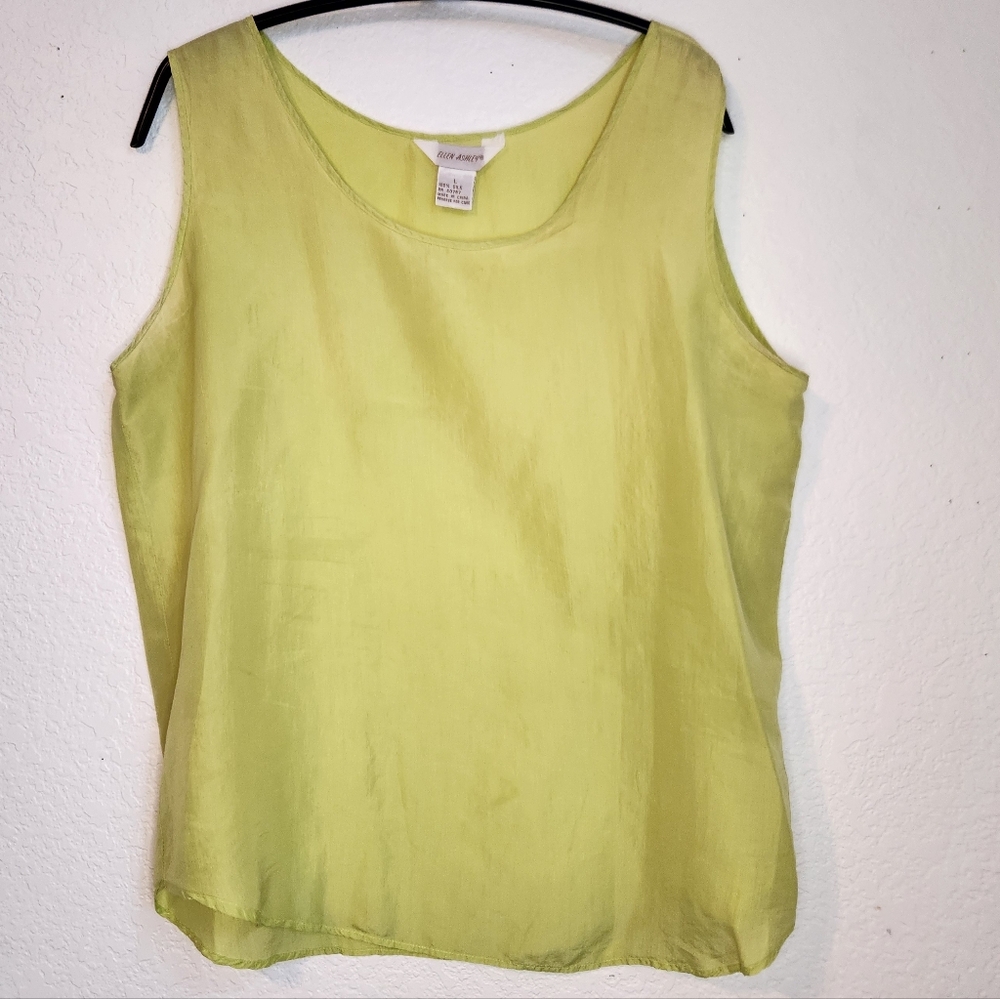 Ellen Ashley Lime Green 100%‎ Silk Tank Top, Size L